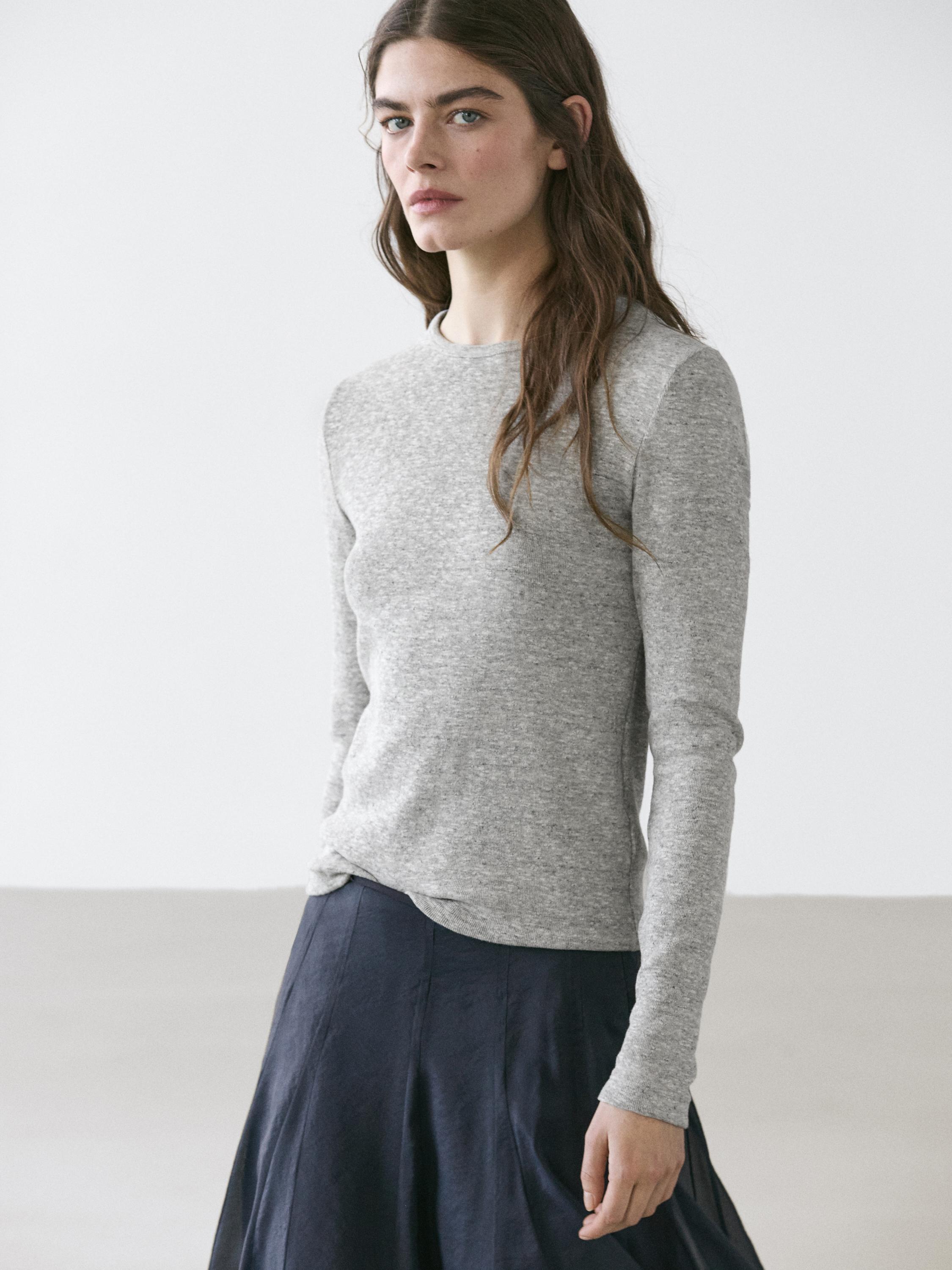 Long sleeve T-shirt with flecked detail